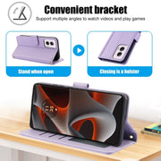 For Motorola Moto G Power 5G 2024 Skin Feel Pure Color Card Slots Leather Phone Case with Dual Lanyard(Purple)