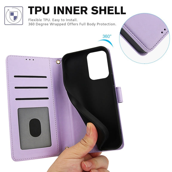 For Motorola Moto G Power 5G 2024 Skin Feel Pure Color Card Slots Leather Phone Case with Dual Lanyard(Purple)