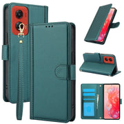 For Motorola Moto G Stylus 5G 2024 Skin Feel Pure Color Card Slots Leather Phone Case with Dual Lanyard(Green)