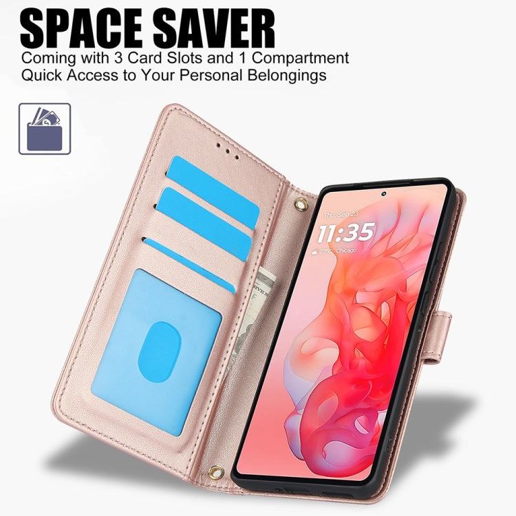 For Motorola Moto G Stylus 5G 2024 Skin Feel Pure Color Card Slots Leather Phone Case with Dual Lanyard(Rose Gold)