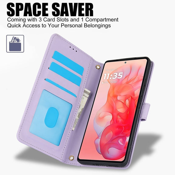 For Motorola Moto G Stylus 5G 2024 Skin Feel Pure Color Card Slots Leather Phone Case with Dual Lanyard(Purple)