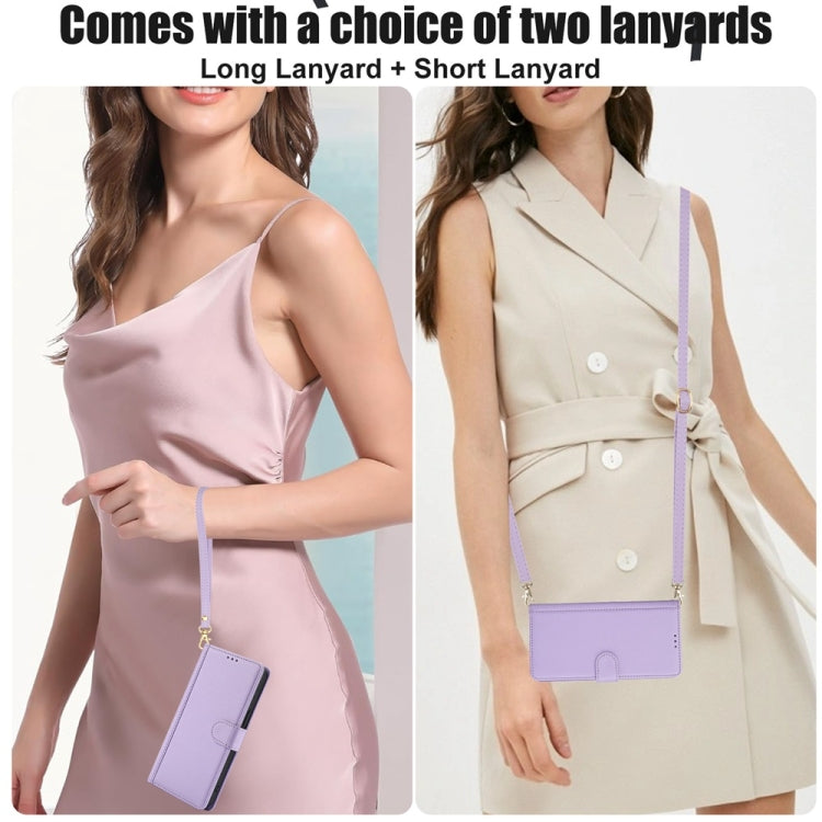 For Motorola Moto G Stylus 5G 2024 Skin Feel Pure Color Card Slots Leather Phone Case with Dual Lanyard(Purple)