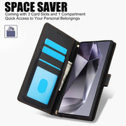 For Samsung Galaxy S25 Ultra 5G Skin Feel Pure Color Card Slots Leather Phone Case with Dual Lanyard(Black)