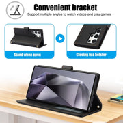 For Samsung Galaxy S25 Ultra 5G Skin Feel Pure Color Card Slots Leather Phone Case with Dual Lanyard(Black)