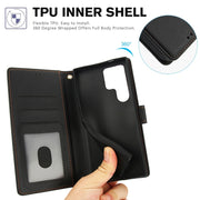 For Samsung Galaxy S25 Ultra 5G Skin Feel Pure Color Card Slots Leather Phone Case with Dual Lanyard(Black)