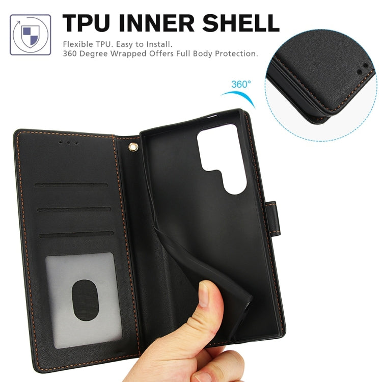 For Samsung Galaxy S25 Ultra 5G Skin Feel Pure Color Card Slots Leather Phone Case with Dual Lanyard(Black)
