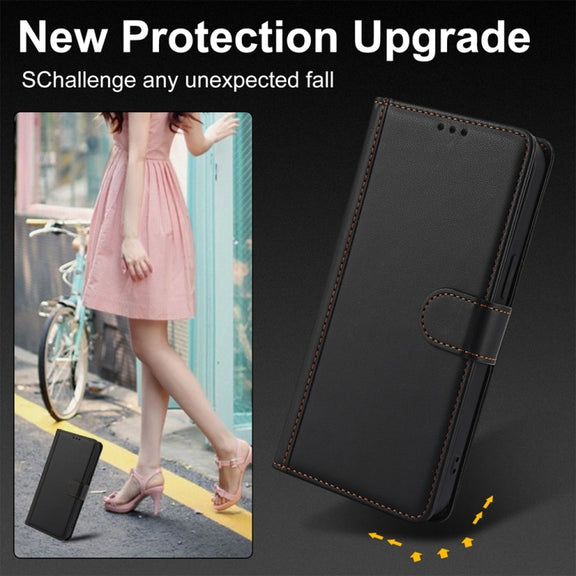 For Samsung Galaxy S25 Ultra 5G Skin Feel Pure Color Card Slots Leather Phone Case with Dual Lanyard(Black)