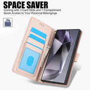 For Samsung Galaxy S25 Ultra 5G Skin Feel Pure Color Card Slots Leather Phone Case with Dual Lanyard(Rose Gold)