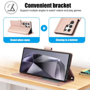 For Samsung Galaxy S25 Ultra 5G Skin Feel Pure Color Card Slots Leather Phone Case with Dual Lanyard(Rose Gold)