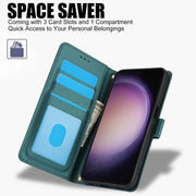 For Samsung Galaxy S25+ 5G Skin Feel Pure Color Card Slots Leather Phone Case with Dual Lanyard(Green)