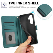 For Samsung Galaxy S25+ 5G Skin Feel Pure Color Card Slots Leather Phone Case with Dual Lanyard(Green)