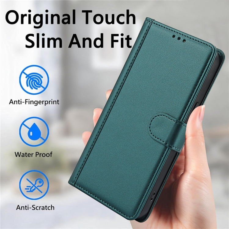 For Samsung Galaxy S25+ 5G Skin Feel Pure Color Card Slots Leather Phone Case with Dual Lanyard(Green)