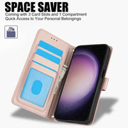 For Samsung Galaxy S25+ 5G Skin Feel Pure Color Card Slots Leather Phone Case with Dual Lanyard(Rose Gold)