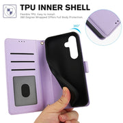 For Samsung Galaxy S25+ 5G Skin Feel Pure Color Card Slots Leather Phone Case with Dual Lanyard(Purple)