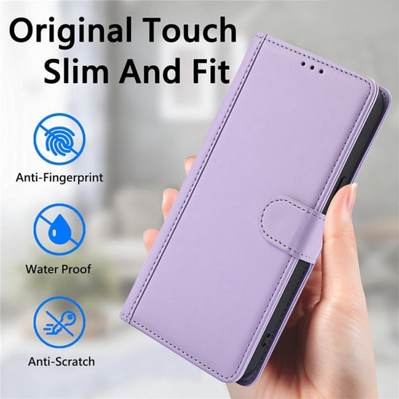 For Samsung Galaxy S25+ 5G Skin Feel Pure Color Card Slots Leather Phone Case with Dual Lanyard(Purple)