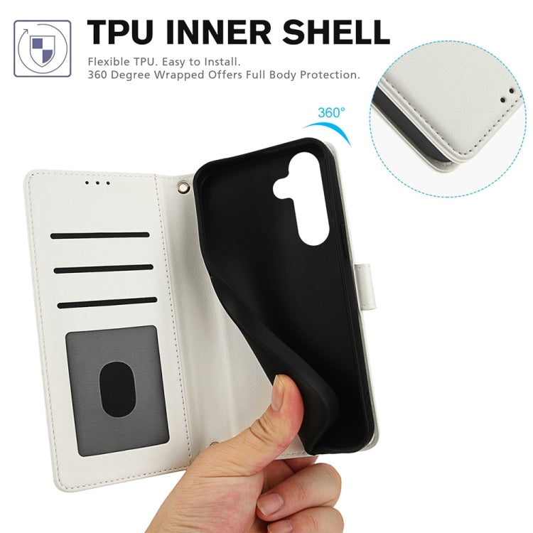 For Samsung Galaxy S25 5G Skin Feel Pure Color Card Slots Leather Phone Case with Dual Lanyard(White)