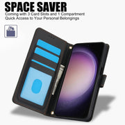 For Samsung Galaxy S25 5G Skin Feel Pure Color Card Slots Leather Phone Case with Dual Lanyard(Black)