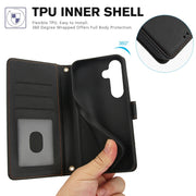For Samsung Galaxy S25 5G Skin Feel Pure Color Card Slots Leather Phone Case with Dual Lanyard(Black)