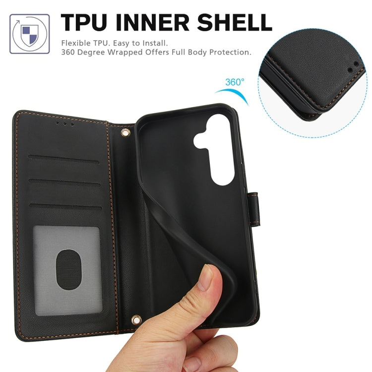 For Samsung Galaxy S25 5G Skin Feel Pure Color Card Slots Leather Phone Case with Dual Lanyard(Black)