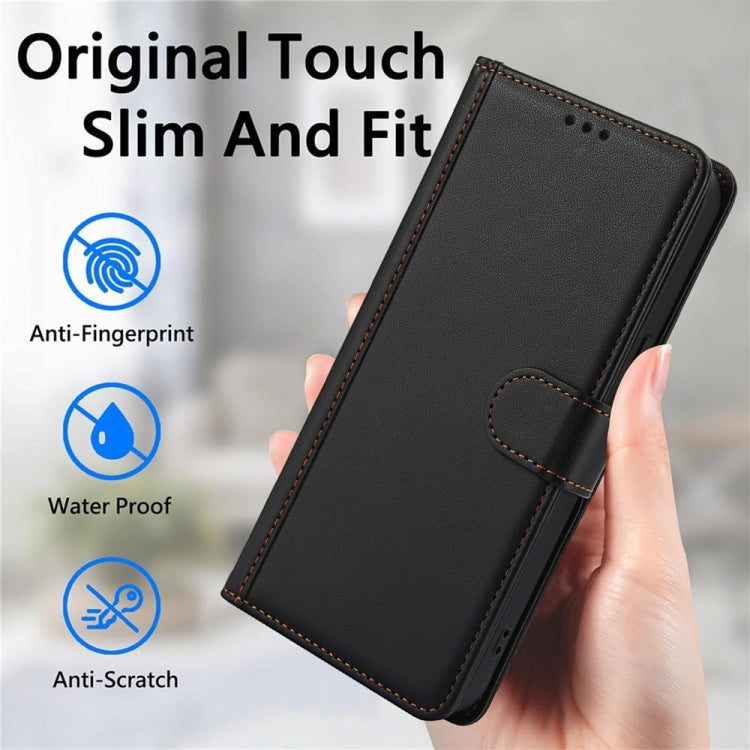 For Samsung Galaxy S25 5G Skin Feel Pure Color Card Slots Leather Phone Case with Dual Lanyard(Black) - Galaxy S25 5G Cases by PMC TechLife | Online Shopping South Africa | PMC TechLife | Buy Now Pay Later Mobicred
