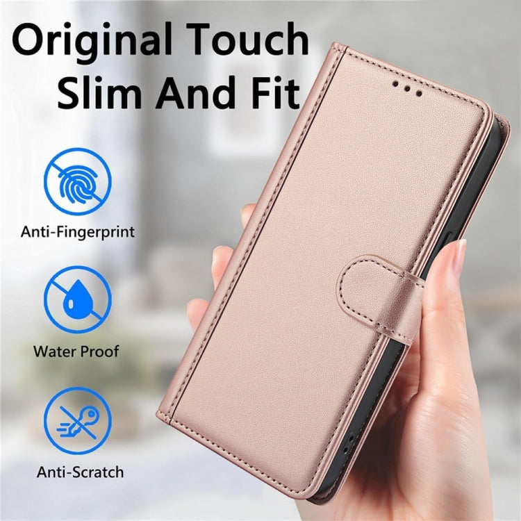 For Samsung Galaxy S25 5G Skin Feel Pure Color Card Slots Leather Phone Case with Dual Lanyard(Rose Gold) - Galaxy S25 5G Cases by PMC TechLife | Online Shopping South Africa | PMC TechLife | Buy Now Pay Later Mobicred