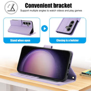 For Samsung Galaxy S25 5G Skin Feel Pure Color Card Slots Leather Phone Case with Dual Lanyard(Purple)