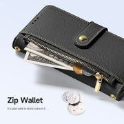 For iPhone 16 Pro Max DUX DUCIS Lawa Series 2 in 1 Wallet Zipper Detachable MagSafe Phone Case with Lanyard(Black)