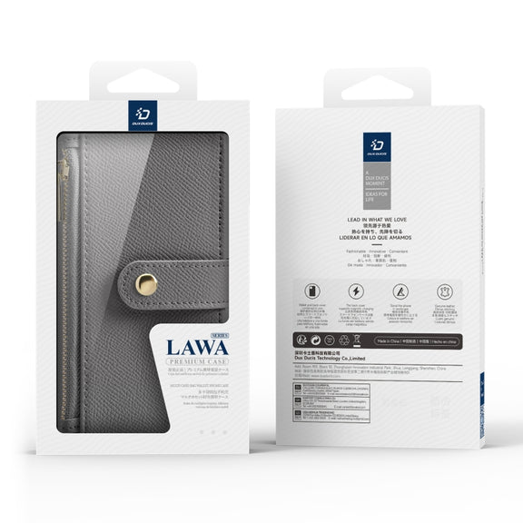 For iPhone 16 Pro Max DUX DUCIS Lawa Series 2 in 1 Wallet Zipper Detachable MagSafe Phone Case with Lanyard(Grey)