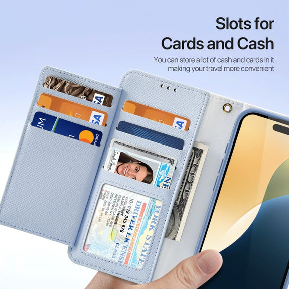 For iPhone 16 Pro Max DUX DUCIS Lawa Series 2 in 1 Wallet Zipper Detachable MagSafe Phone Case with Lanyard(Light Blue)