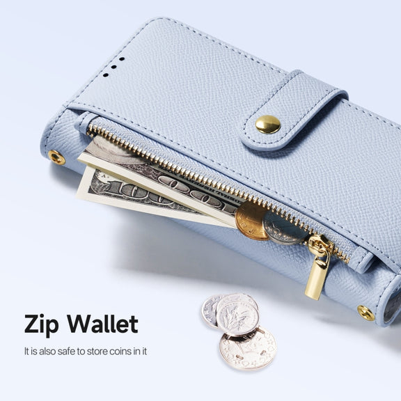 For iPhone 16 Pro Max DUX DUCIS Lawa Series 2 in 1 Wallet Zipper Detachable MagSafe Phone Case with Lanyard(Light Blue)