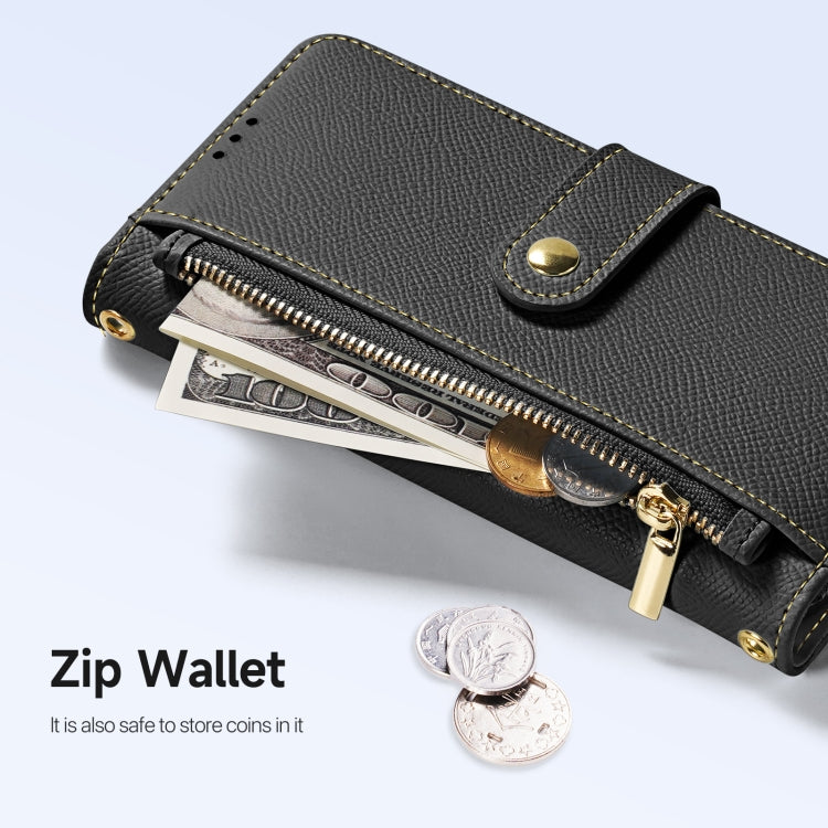 For iPhone 16 Pro DUX DUCIS Lawa Series 2 in 1 Wallet Zipper Detachable MagSafe Phone Case with Lanyard(Black)
