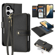 For iPhone 16 DUX DUCIS Lawa Series 2 in 1 Wallet Zipper Detachable MagSafe Phone Case with Lanyard(Black)