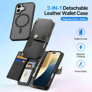 For iPhone 16 DUX DUCIS Lawa Series 2 in 1 Wallet Zipper Detachable MagSafe Phone Case with Lanyard(Black)