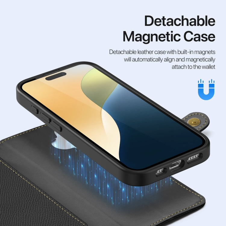 For iPhone 16 DUX DUCIS Lawa Series 2 in 1 Wallet Zipper Detachable MagSafe Phone Case with Lanyard(Black)
