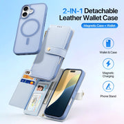 For iPhone 16 DUX DUCIS Lawa Series 2 in 1 Wallet Zipper Detachable MagSafe Phone Case with Lanyard(Light Blue)