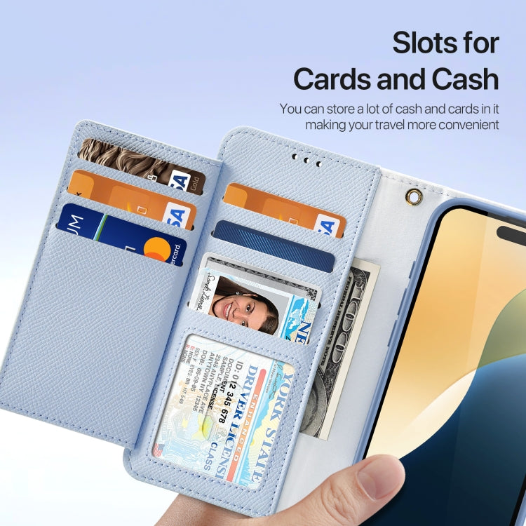 For iPhone 16 DUX DUCIS Lawa Series 2 in 1 Wallet Zipper Detachable MagSafe Phone Case with Lanyard(Light Blue)