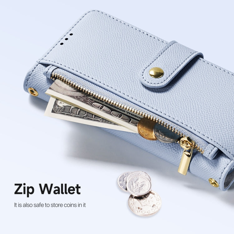 For iPhone 16 DUX DUCIS Lawa Series 2 in 1 Wallet Zipper Detachable MagSafe Phone Case with Lanyard(Light Blue)