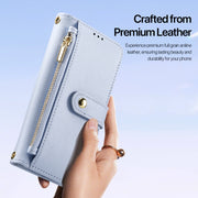 For iPhone 16 DUX DUCIS Lawa Series 2 in 1 Wallet Zipper Detachable MagSafe Phone Case with Lanyard(Light Blue)