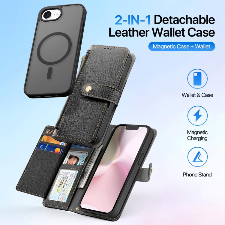 For iPhone 16e DUX DUCIS Lawa Series 2 in 1 Wallet Zipper Detachable MagSafe Phone Case with Lanyard(Black) - free shipping - PMC TechLife - Order now!