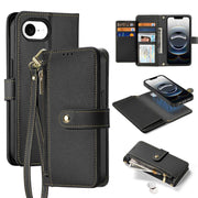 For iPhone 16e DUX DUCIS Lawa Series 2 in 1 Wallet Zipper Detachable MagSafe Phone Case with Lanyard(Black)