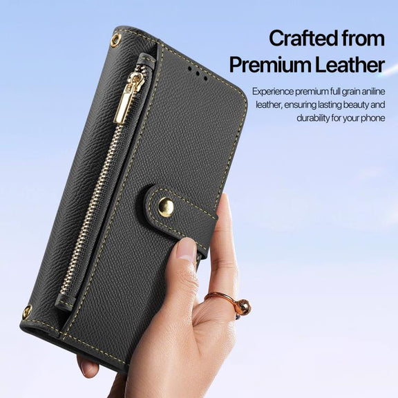 For iPhone 16e DUX DUCIS Lawa Series 2 in 1 Wallet Zipper Detachable MagSafe Phone Case with Lanyard(Black)