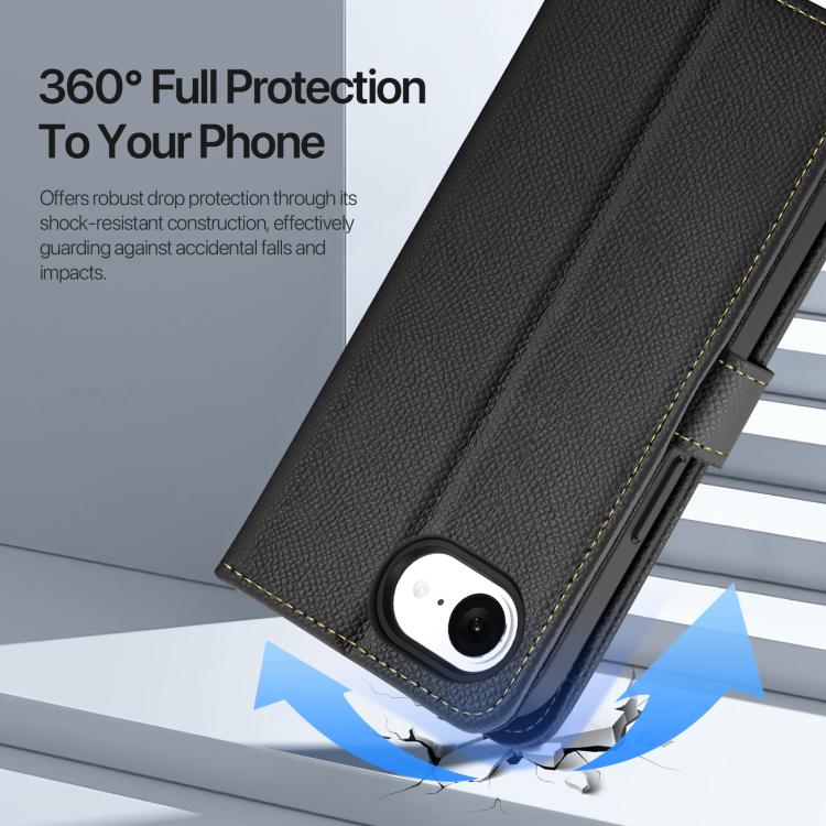 For iPhone 16e DUX DUCIS Lawa Series 2 in 1 Wallet Zipper Detachable MagSafe Phone Case with Lanyard(Black)