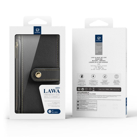 For iPhone 16e DUX DUCIS Lawa Series 2 in 1 Wallet Zipper Detachable MagSafe Phone Case with Lanyard(Black)