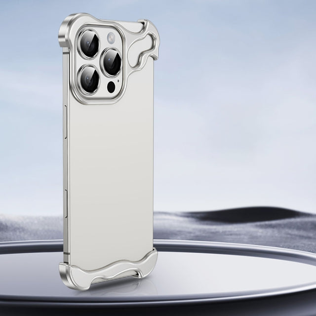 For iPhone 16 Pro Frameless Metal Corner Pad Phone Case with Lens Film(Silver)