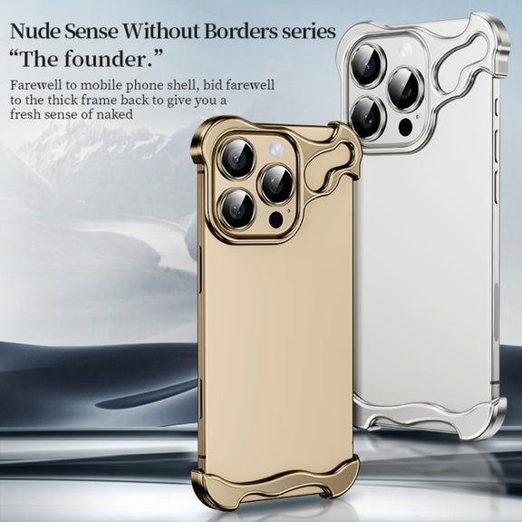 For iPhone 16 Pro Max Frameless Metal Corner Pad Phone Case with Lens Film(Gold)