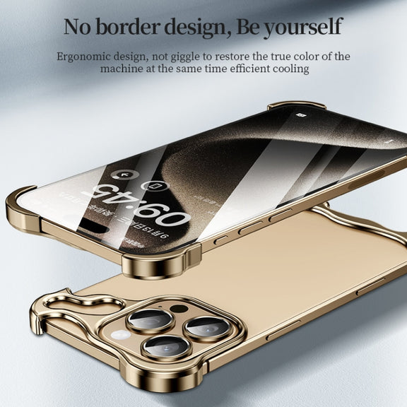 For iPhone 16 Frameless Metal Corner Pad Phone Case with Lens Film(Purple)