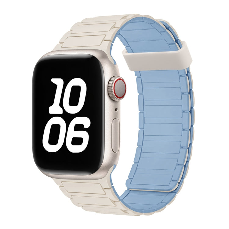 For Apple Watch SE 2023 40mm Tri-beads Magnetic Hoop Silicone Watch Band(White Fog Blue)