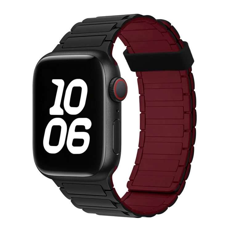 For Apple Watch Series 9 41mm Tri-beads Magnetic Hoop Silicone Watch Band(Black Wine Red) - free shipping - PMc TechLife - Order now!