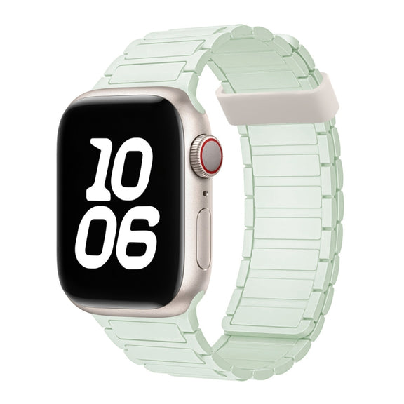 For Apple Watch Series 3 42mm Tri-beads Magnetic Hoop Silicone Watch Band(Light Mint)