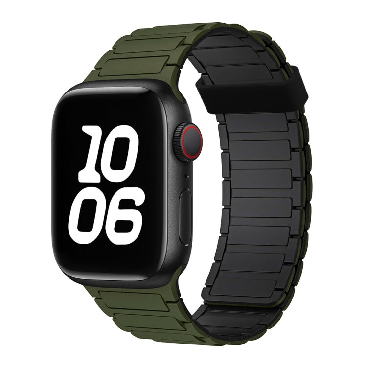 For Apple Watch Series 3 42mm Tri-beads Magnetic Hoop Silicone Watch Band(Army Green Black)